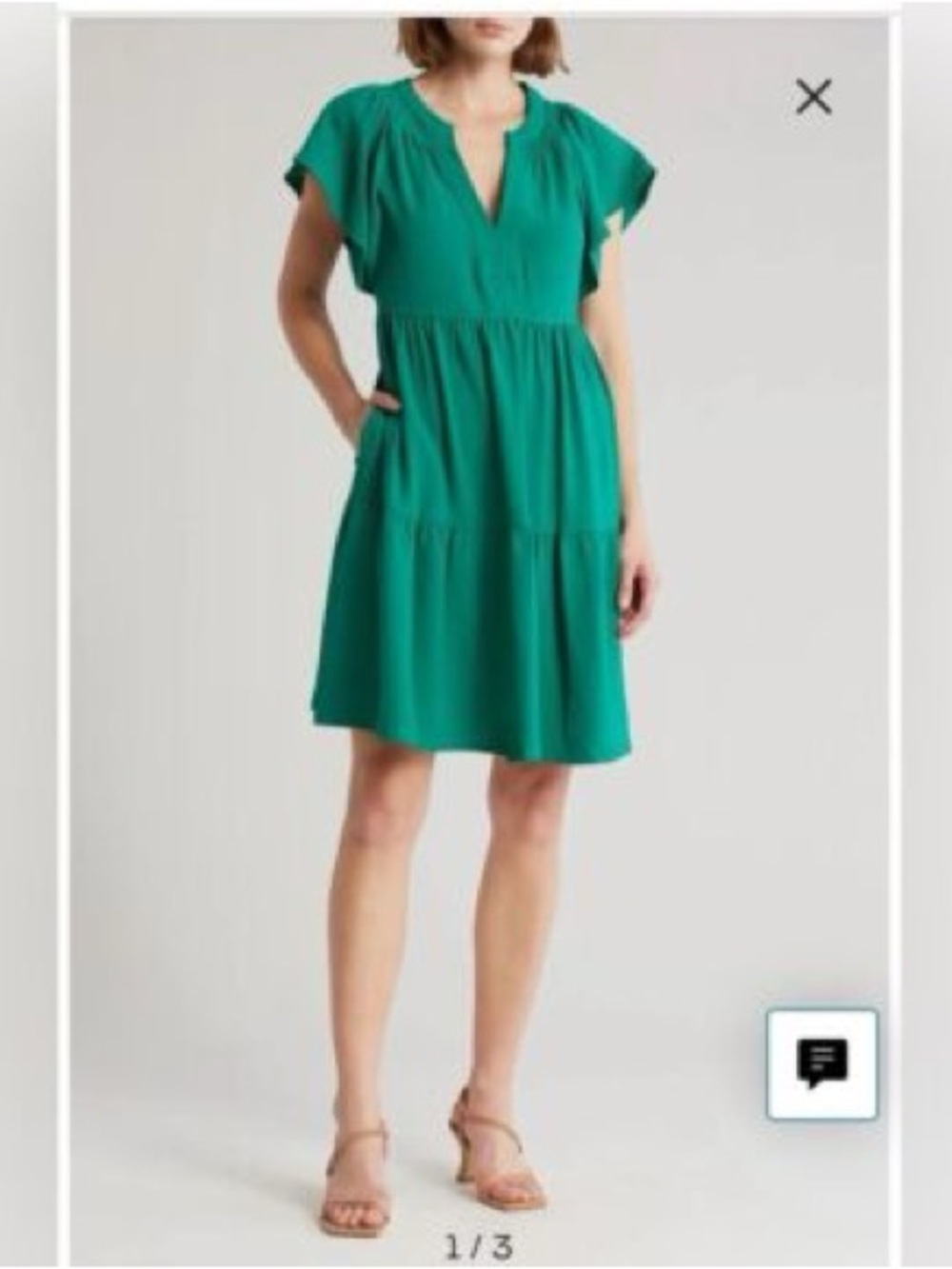 Calvin Klein Gauze Slit Neck Tiered Emerald Green Swing Midi Dress Size 16 - Picture 2 of 12